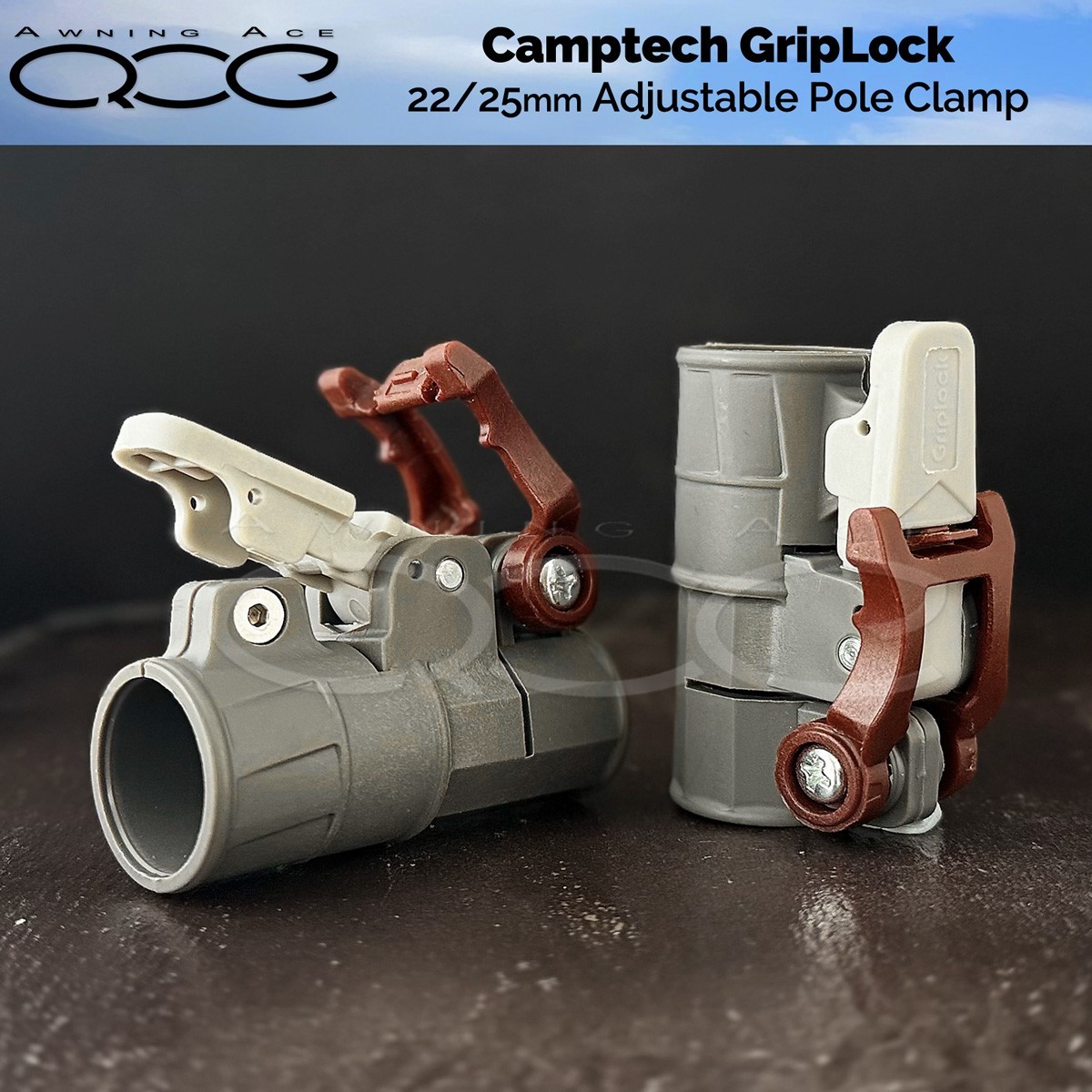 Camptech Griplock Adjustable Awning Pole Clamp  - Twin Pack