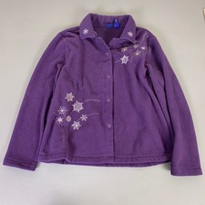 Basic Editions Fleece Jacket Women's Large Purple Snowflake Embroidered Warm