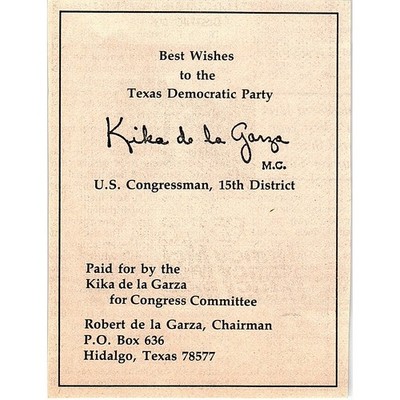 Robert Kika De La Garza For Congress Hidalgo TX 1984 Ad AF6-9