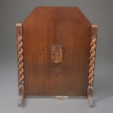Antique Carved Wood Fireplace Screen Barley Twist Legs Vintage Oak Shield