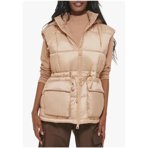 NEW Levi’s Cinch Quilted Hooded Puffer Vest Sesame Tan Size M
