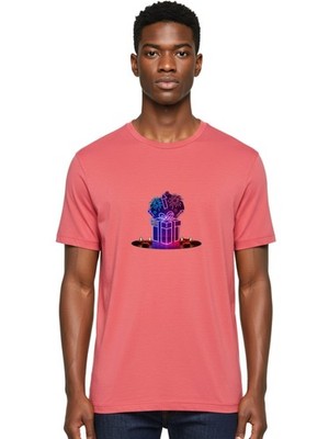 Neon-Gift-Box Mens Graphic Tee, 100% Cotton, Casual Summer Wear