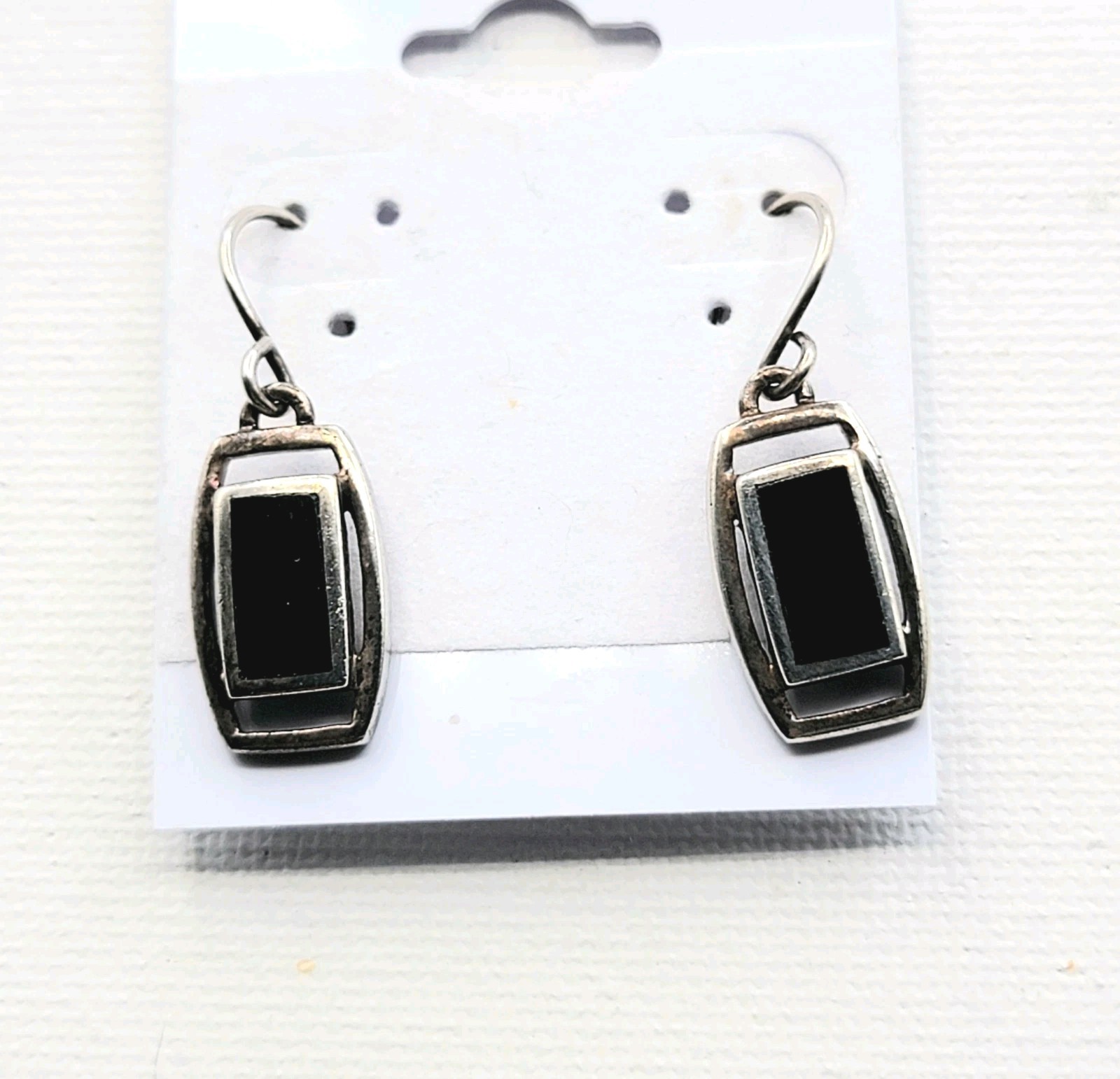 Sterling Silver Black Onyx Rectangular Dangle Dro… - image 1