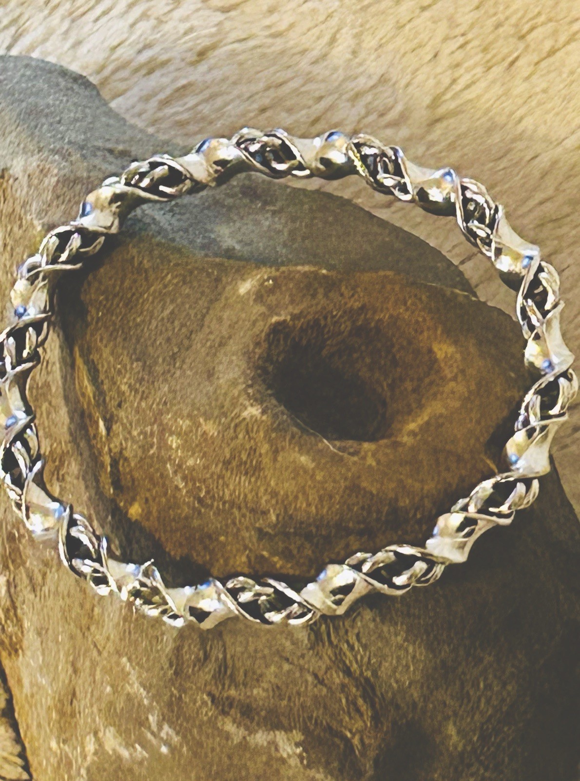 Vintage Boho Style Twisted Silver Bracelet Heavy Bracelet Handmade