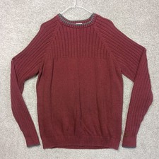 Columbia Sweater Mens XL Red Maroon Cotton Long Sleeves Cable Knit Raglan Sleeve