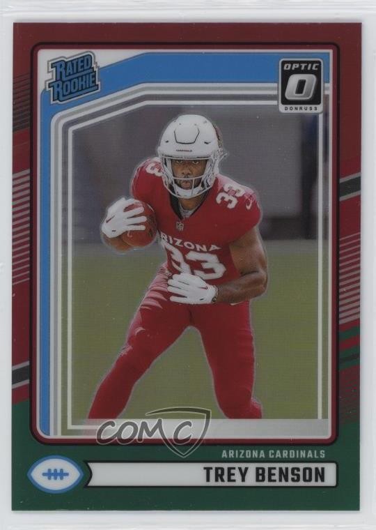2024 Donruss Rated Optic Preview Red & Green Prizm Trey Benson Rookie RC 17ht