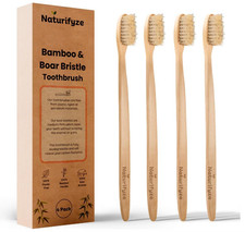 Eco-Friendly Boar Bristle Toothbrush Set - Biodegradable  Plastic-Free 4 Pack