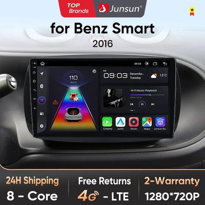 JUNSUN AUTORADIO GPS SMART FORTWO 2015-18 Android 14 Wi-Fi CARPLAY Auto 6gb+128