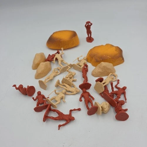 Vintage Louis Marx 2" Plastic Cavemen Toy Lot  Figures Rocks Hammer Club
