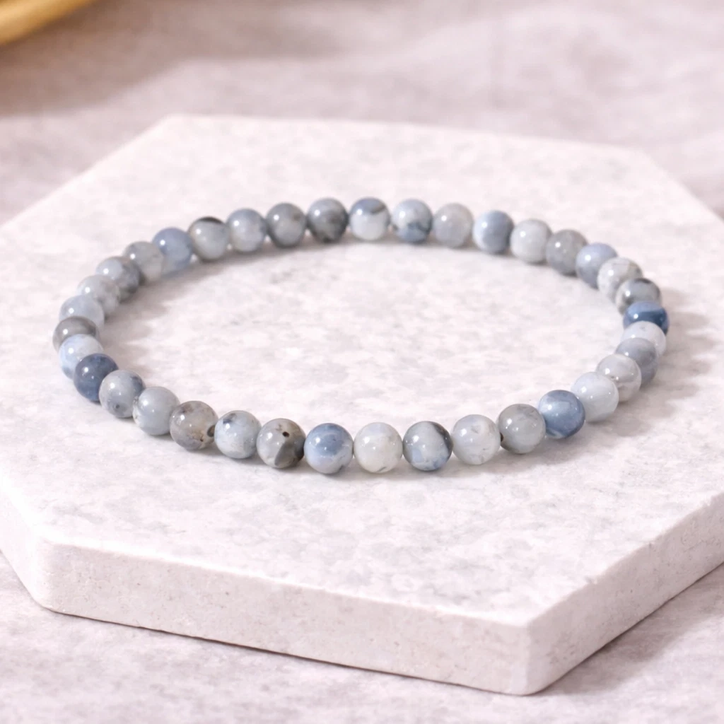Bracelet Bohème En Argent 925 Avec Agate Druzy Bleu - Style Ethnique Gypsy, Neuf Sans Emballage