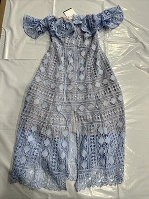 En Saison Janelle Midi Dress Women's XS Blue Off-The-Shoulder Halter Neck CEB319