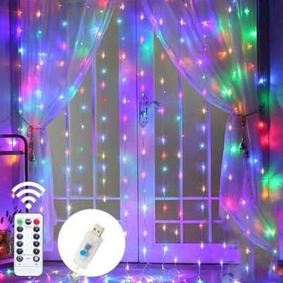 LED Lichtervorhang Licht Lichterkette Fenster Lichternetz Innen Weihnachten Deko