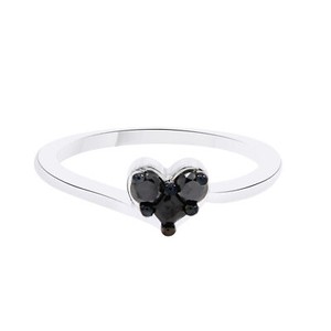 Authentic 1/6Ct Black Real Diamond 14K Gold Plated Heart Shape Promise Rg Valente Gifts
