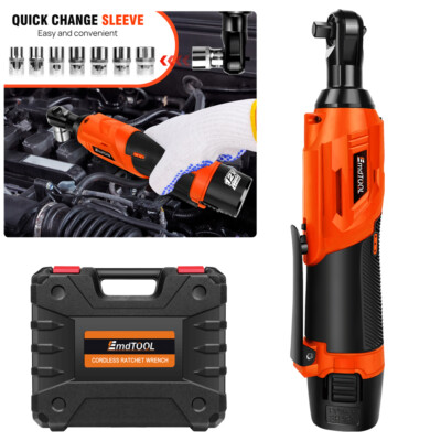 2X Battery 500Nm Electric Cordless Right Ratchet Angle Wrench 3/8' 90 +7 Socket