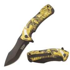 7.75" DARK FANTASY BLADES SKELETON PRINTED SPRING ASSISTED FOLDING KNIFE GOLD