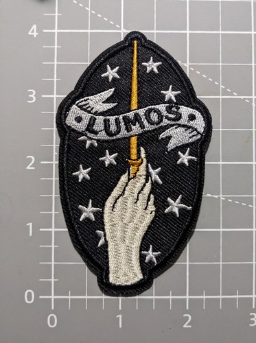 Lumos Magic Wand Harry Potter Patch Light Spell Embroidered Iron On 4x2.25" - Picture 2 of 3