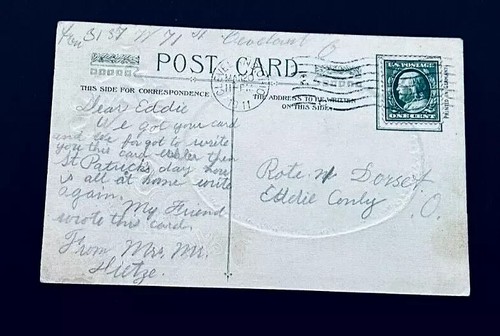 Tarjeta postal dorada de vacaciones de saludos del día de San Patricio de Alemania Schmucker 1911 - Imagen 2 de 2