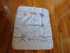 Hand Sewn Cross Stitch Baby Quilt Now I Lay Me Down to Sleep Train Elephant Duck