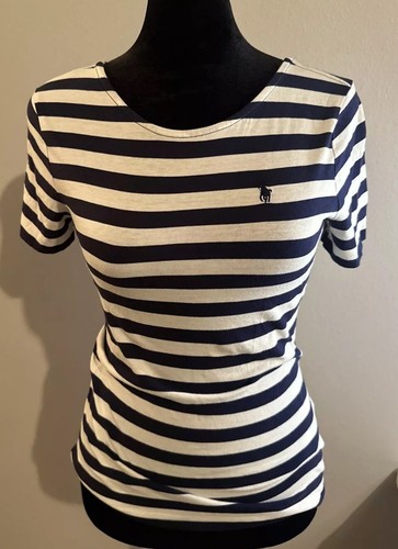 POLO Ralph Lauren Girl's Polo Player Navy Pony Logo Shirt Blue White Sz XL (16)