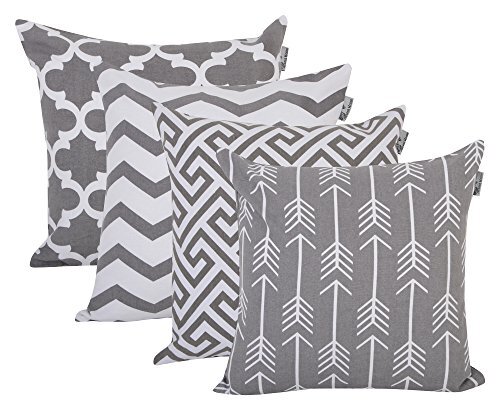Set of 4 Gray Printed Decorative Square Throw Pillow Covers-image