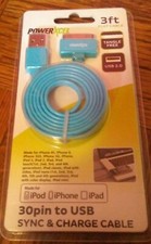 PowerXcel 30 Pin USB 3ft Flat Tangle Free Data Sync and Charge Cable iPad iPhone