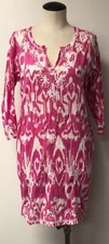 GRETCHEN SCOTT DESIGNS PINK & WHITE PRINT W/EMBROIDERY COVER UP TUNIC BOHO SZ M