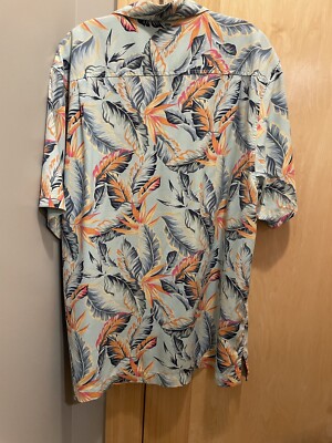 Men's Large Tommy Bahama Break Wave Fronds Blue Swell Silk Button Down Shirt EUC