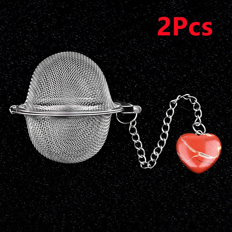 2Pcs Red Jasper Heart Stainless Steel Tea Filter Strainer Ball Infuser HT2512