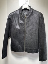 Hudson Leather Jacket - Black Snakeskin Pattern - Size 10 Short Full Zip