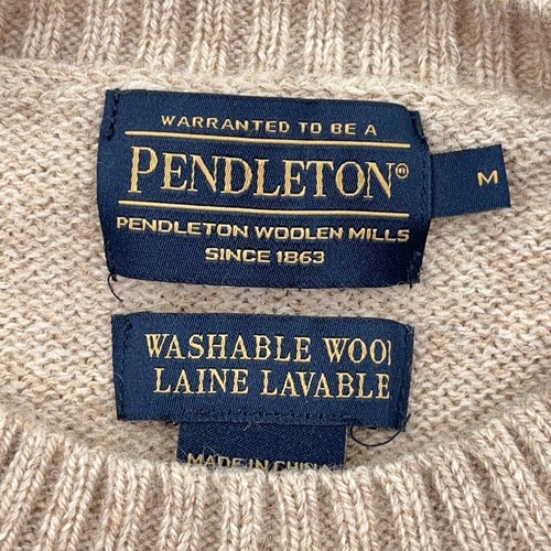 Pendleton Sweater Men Medium Tan Shetland Wool Knit Crew Neck Ribbed Pullover * - Picture 3 of 10
