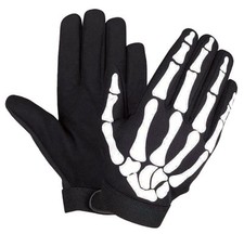 QUALITY EXTRA SMALL Skeleton Hand GLOVES Fingers Mechanic BLACK  WHITE BIKER XS