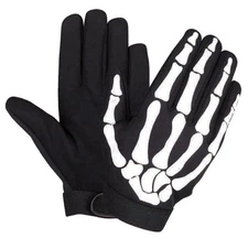 QUALITY EXTRA SMALL Skeleton Hand GLOVES Fingers Mechanic BLACK & WHITE BIKER XS