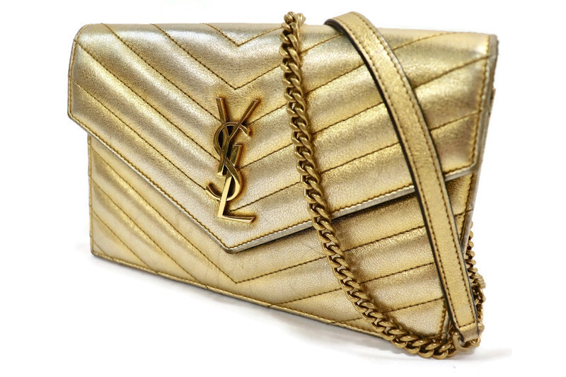 SAINT LAURENT Borsa a tracolla portafoglio in oro monogramma Metalasse