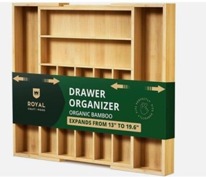 Lot 2-Luxury Bamboo Kitchen Drawer Organizer-Silverware Organizer-9 Slot Natural