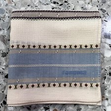MAN HANDKERCHIEF COTTON ART VTG POCKET SQUARE 17" CLASSIC IVORY  BLUE STRIPED