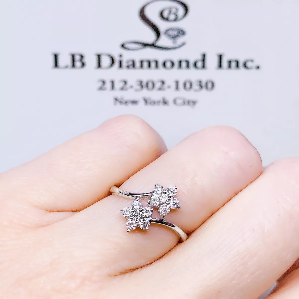 0.41 CT DIAMOND DOUBLE FLOWER RING ROUND BRILLIANT DIAMONDS 18 K