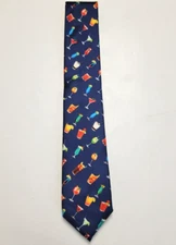 NEW $125 Altea Men's Neck Tie 100% SILK Blue Cocktail AOP Multicolor ITALY MADE