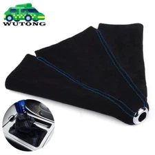 JDM Blue Stitch Black Suede Leather Shifter Shift Gear Knob Boot Cover For Honda