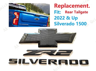 3PCS Gloss Black Rear Tailgate ZR2 Silverado Bowtie Emblems 2022+ Silverado 1500