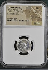 Roman Empire - Trajan - AD 98-117 - Silver Denarius - NGC AU - RIC:404b