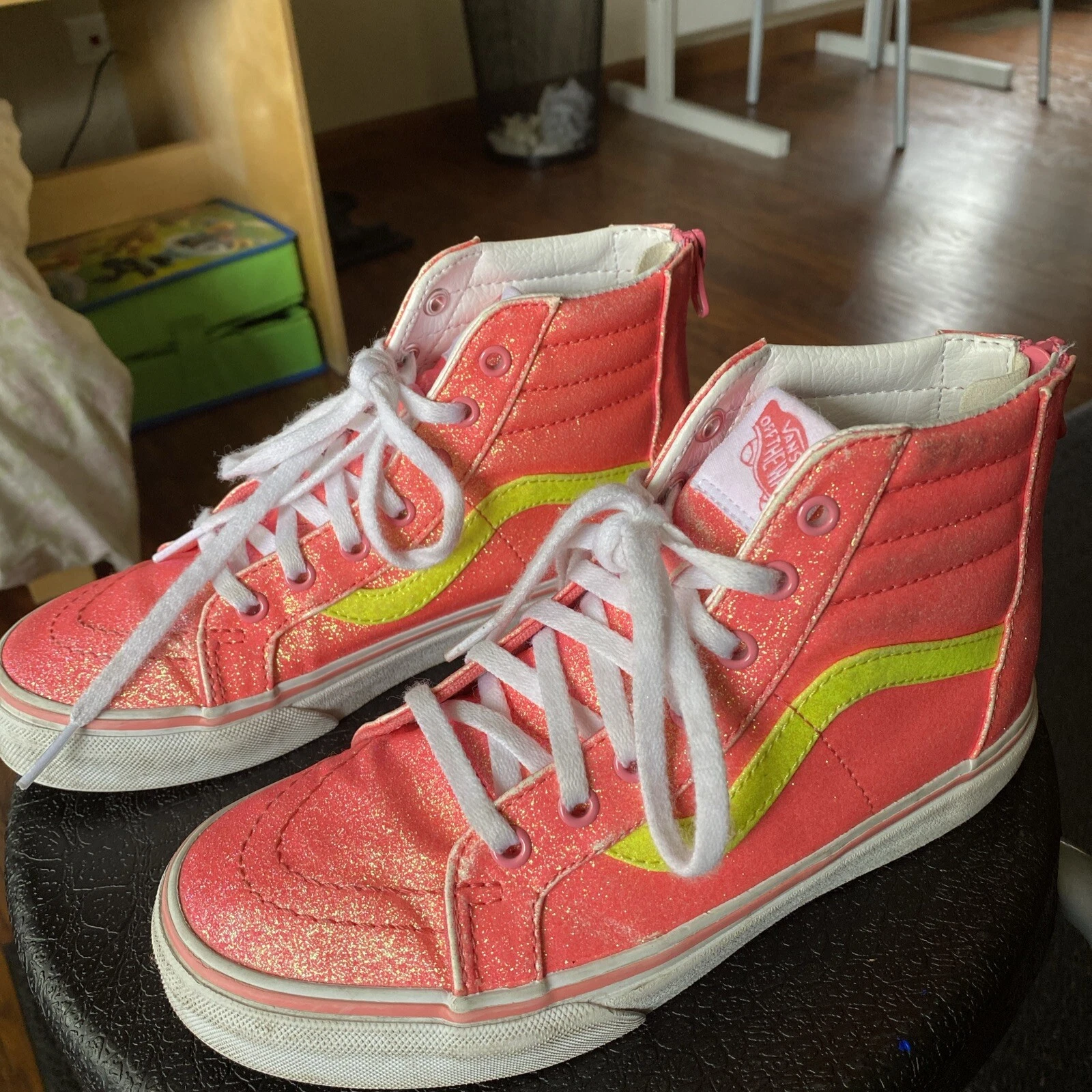 Scarpe casual casual Vans Sk8 con cerniera alta (glitter al neon) rosa bianco ragazza taglia 3