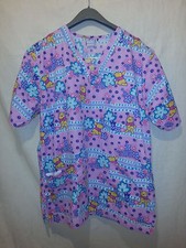 Disney Women's Small Scrub Top Purple Flowers Winnie The Pooh EUC