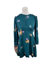 MNG Mango Womens Dress mini Green floral long sleeve Size M