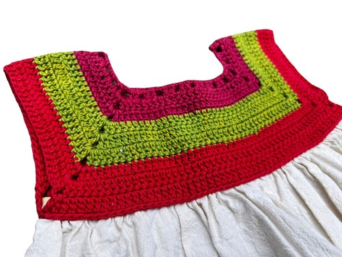 Colorful Owl Dress Patchwork Girls Size 6 Crochet Sundress Summer Bird Button - Picture 3 of 7