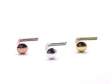Flat top nose stud gold plated or silver 2 mm flat round top L Shaped