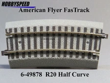 LIONEL AMERICAN FLYER S GAUGE FASTRACK R20 HALF CURVE TRACK 2 rail train 6-49878