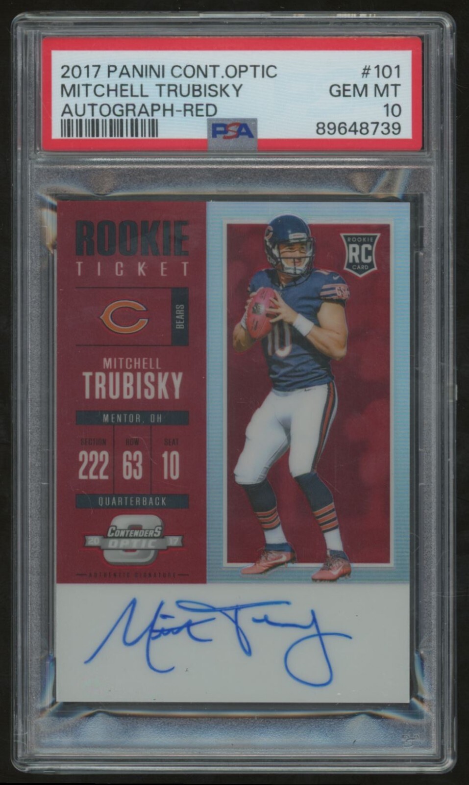 Mitchell Trubisky Panini Contenders Optic #101 Autograph-Red