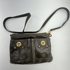 Marc Jacobs Percy Turnlock Brown Patent Crossbody Bag Purse Clutch Embossed