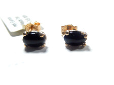 14K Yellow Gold 6mm x 4.5mm Oval Black Onyx Stud Earrings