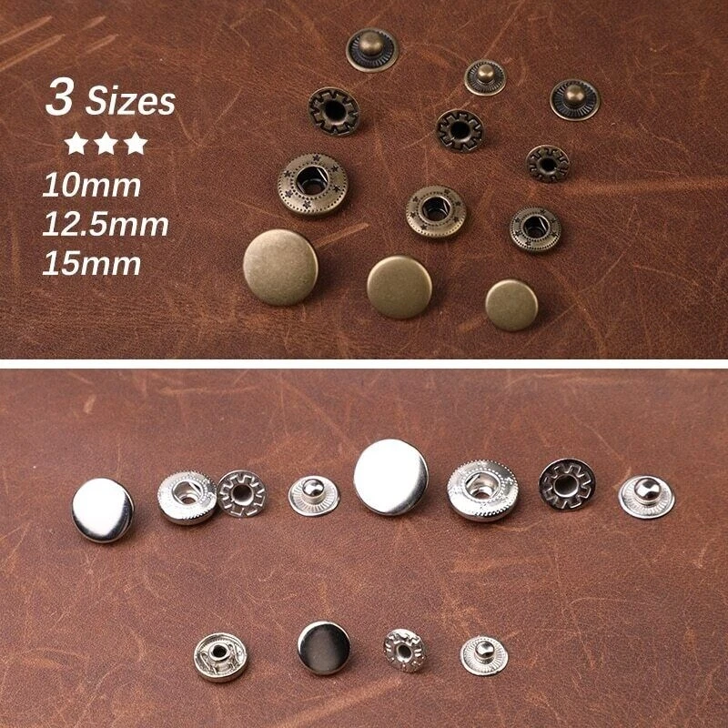 Leather Snap Fasteners Kit 15mm Brass Button Snaps Press Dark Gray With 4 Tool - Image 4 of 4